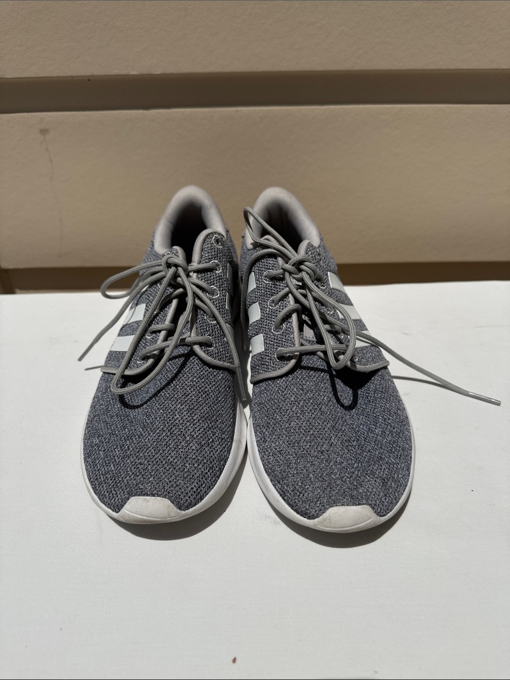 adidas Gray and White Knit Athletic Sneakers